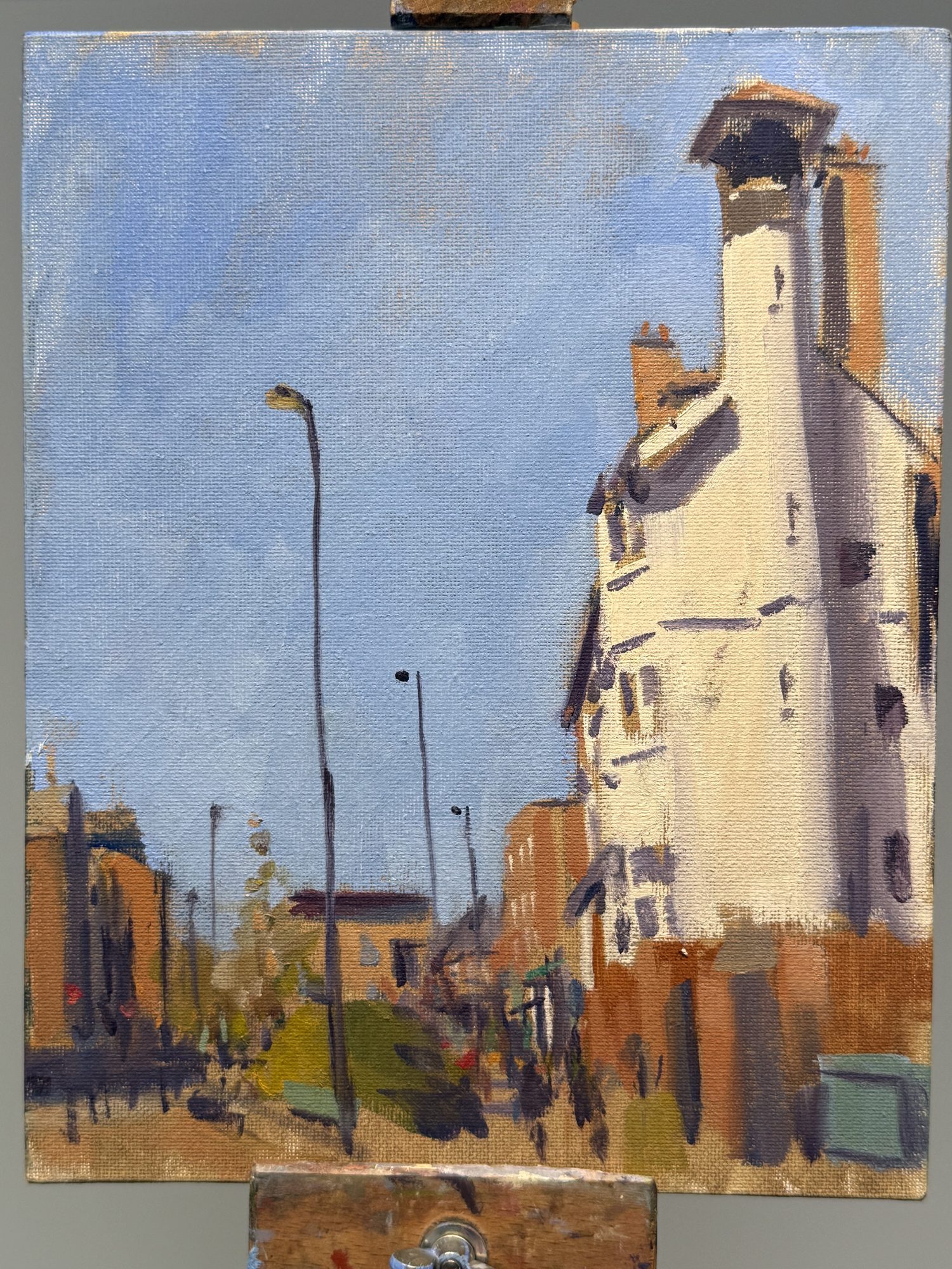 Perry Vale Firestation — original oil on board painting of London, United Kingdom by Claud Binns