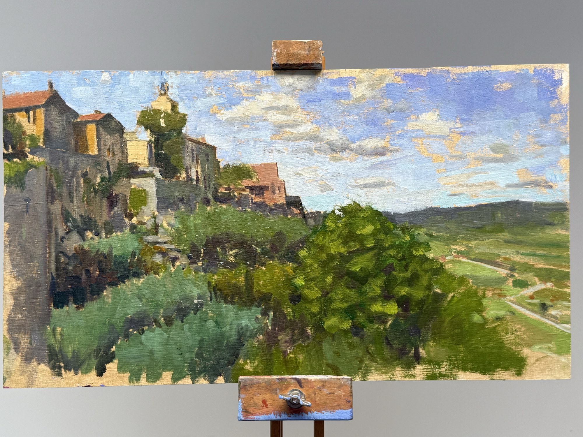 The Plains of Ménerbes — original oil on board painting of Ménerbes, France by Claud Binns